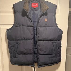 Coleman Men's Dark Blue Insulated puffer vest jacket Sherpa Collar size L